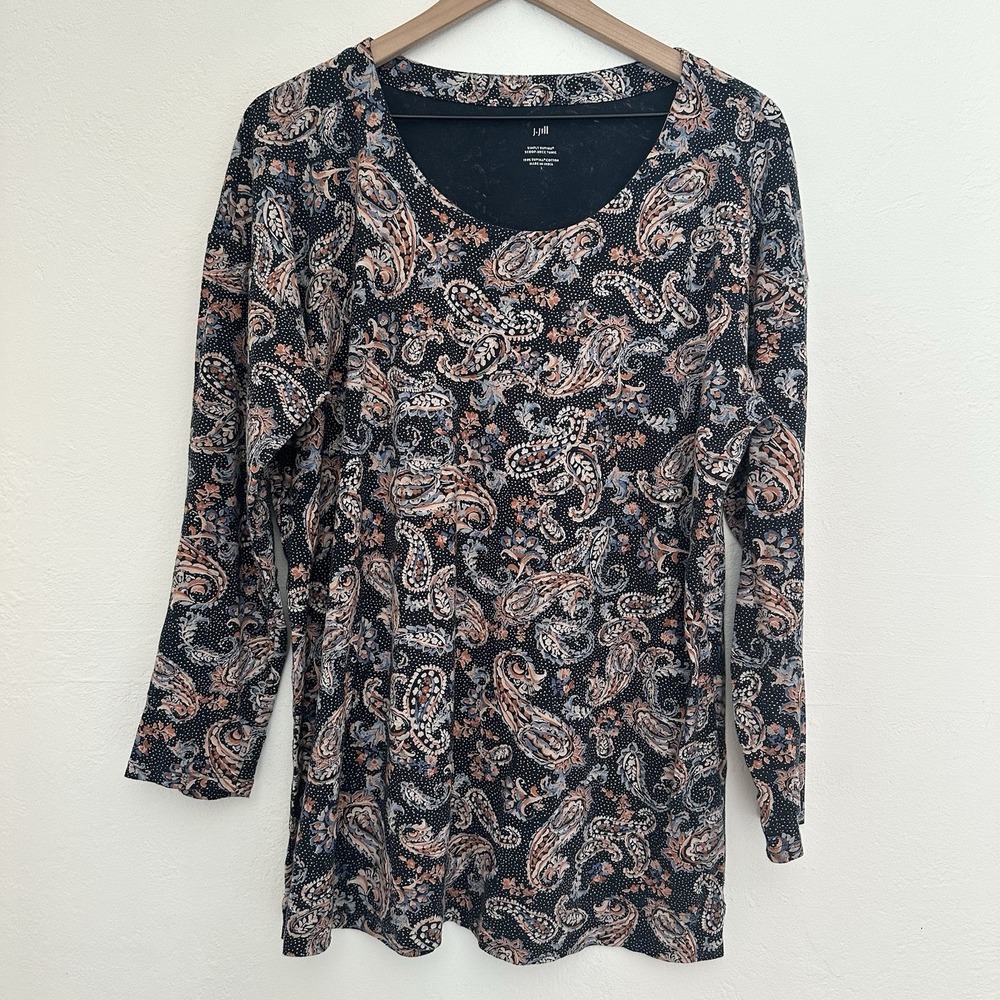 J. Jill Tunic Top Womens Large Multicolor Paisley Simply Supima Scoop Neck Knit